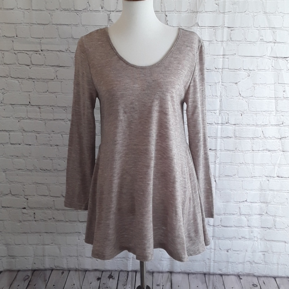 🎨primrose medium flared long sleeve taupe tunic